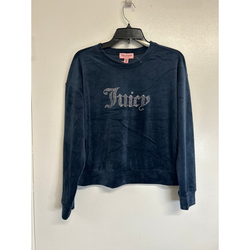 Juicy Couture Navy Blue Velour Rhinestone Logo Sweatshirt Pullover M 110047809